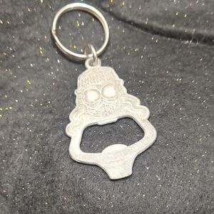 Source Unknown Silver Skull Key & Bottle Opener Keychain